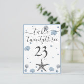 Grey Starfish Blue Muscheln Beach Hochzeit Vielen Dankeskarte (Stehend Vorderseite)