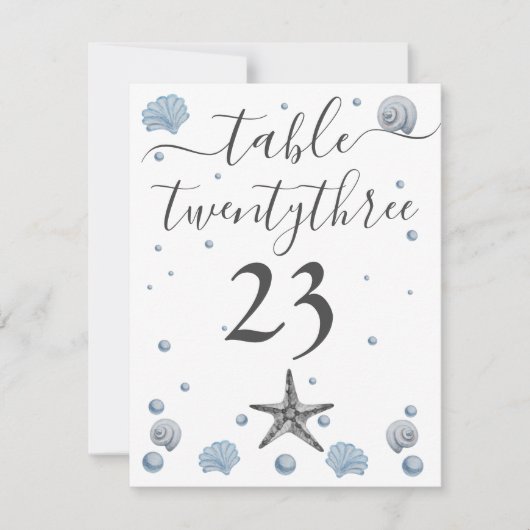 Grey Starfish Blue Muscheln Beach Wedding Dankeskarte (Vorderseite)