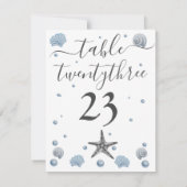 Grey Starfish Blue Muscheln Beach Wedding Dankeskarte (Rückseite)