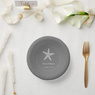 Grey Starfish Wedding Paper Bowls Pappteller