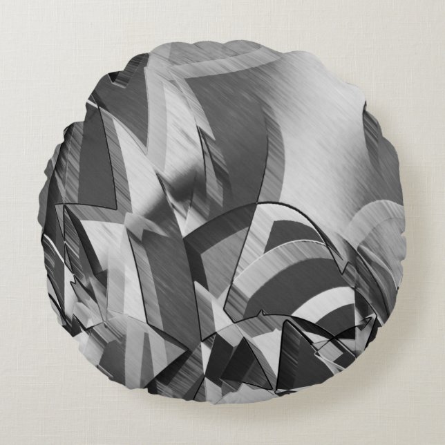 Grey streaks over black image with drizzle rundes kissen (Vorderseite)