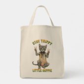 Grey Tabby Cat Boho Stay Trippy Little Hippie  Tragetasche (Rückseite)