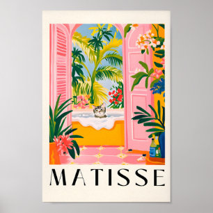 Grey Tabby Cat In einer Badewanne, rosa Badewanne Poster