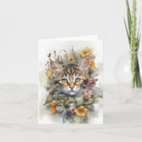 Grey Tabby Cat mit Blume Leere Gruß
