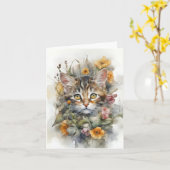 Grey Tabby Cat mit Blume Leere Gruß Karte (Gelbe Blume)