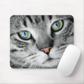 Grey Tabby Green Mit Augen Nah Up Mousepad (Mit Mouse)