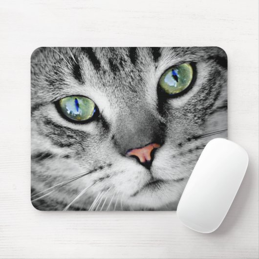 Grey Tabby Green Mit Augen Nah Up Mousepad (Mit Mouse)