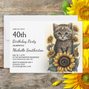 Grey Tabby Kitten Cat Sonnenblumen 40. Geburtstag Einladung