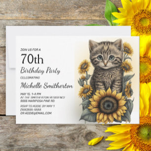 Grey Tabby Kitten Cat Sonnenblumen 70. Geburtstag Einladung