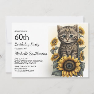Grey Tabby Kitten Cat Sunflowers 60. Geburtstag Einladung