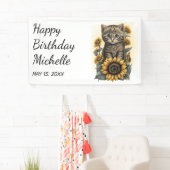 Grey Tabby Kitten Cat Sunflowers Happy Birthday Banner (Insitu)