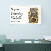 Grey Tabby Kitten Cat Sunflowers Happy Birthday Banner (Messeveranstaltung)