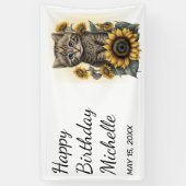 Grey Tabby Kitten Cat Sunflowers Happy Birthday Banner (Vertikal)