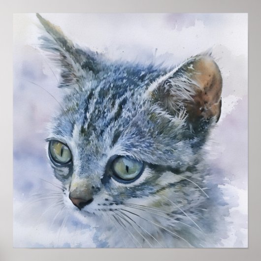 Grey Tabby Kitten Wasserfarben Art Collection Poster (Vorne)