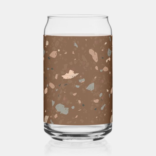 Grey Tan Glass Chips Brown Retro Terrazzo Pattern Dosenglas (Rückseite)
