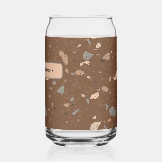 Grey Tan Glass Chips Brown Retro Terrazzo Pattern Dosenglas (Links)