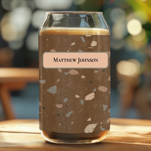 Grey Tan Glass Chips Brown Retro Terrazzo Pattern Dosenglas