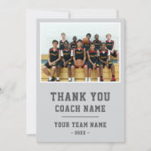 Grey Thank you Coach Card Team Name Photo Dankeskarte (Vorderseite)