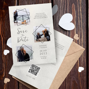 Grey Three Fotos Collage Pet Hund Hochzeit Save The Date