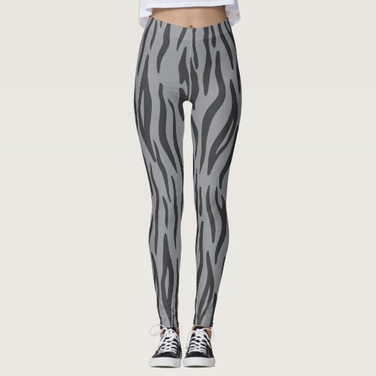 Grey Tiger Animal Print Women's Leggings (Vorderseite)