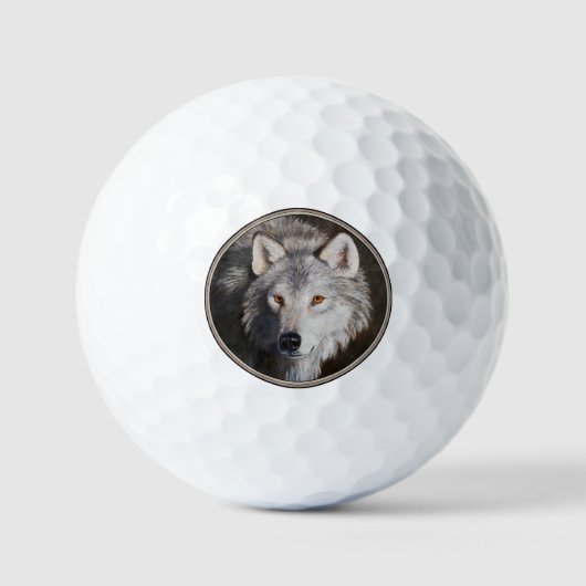 Grey Timber Wolf Face Golf Balls Golfball (Vorderseite)