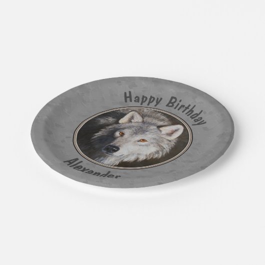 Grey Timber Wolf Face Pappteller (Schrägansicht)