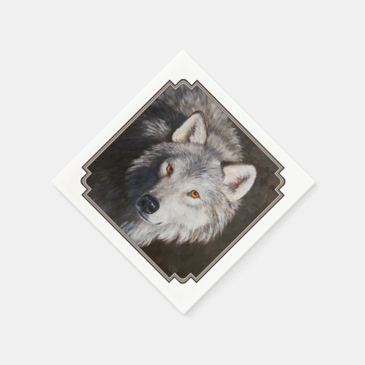 Grey Timber Wolf Face Serviette (Ecke)