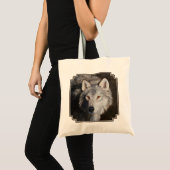 Grey Timber Wolf Face Tragetasche (Vorderseite (Produkt))
