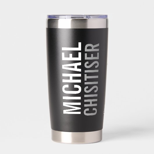 Grey train graphic full name drinks bottle thermobecher (Vorderseite)