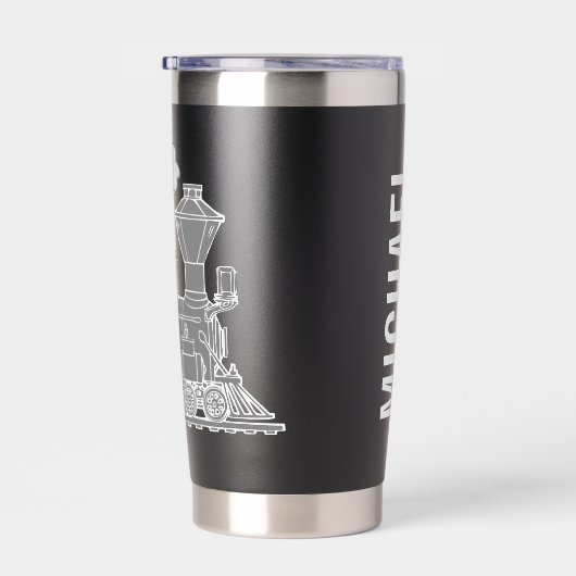 Grey train graphic full name drinks bottle thermobecher (Rechts)