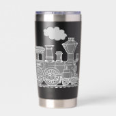 Grey train graphic full name drinks bottle thermobecher (Rückseite)