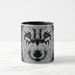 Grey Tribal Wolf Head Tasse