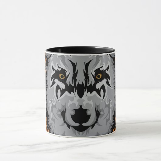 Grey Tribal Wolf Head Tasse (Zentrum)