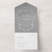 Grey Velvet Elegant Baroque Frame Wedding All In One Einladung (Innen)