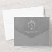 Grey Velvet Elegant Baroque Frame Wedding All In One Einladung (Rückseite)