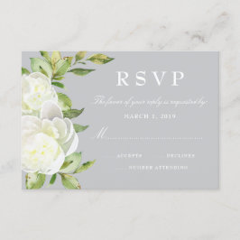 Grey Watercolor Spring Floral Peony Wedding RSVP