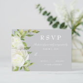 Grey Watercolor Spring Floral Peony Wedding RSVP Karte (Stehend Vorderseite)