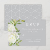 Grey Watercolor Spring Floral Peony Wedding RSVP Karte (Vorne/Hinten)