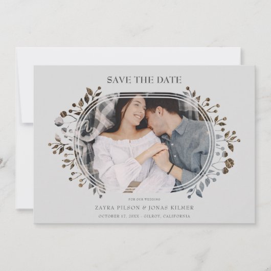 Grey Wedding Fancy Ornament Frame Flowers Photo (Vorderseite)
