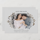 Grey Wedding Fancy Ornament Frame Flowers Photo (Vorne/Hinten)