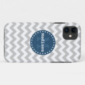 Grey White Blue Zickzack Zigzag Monogram Case-Mate iPhone Hülle (Rückseite (Horizontal))
