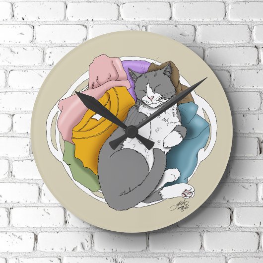 Grey White Cat Hair Laundry Runde Wanduhr