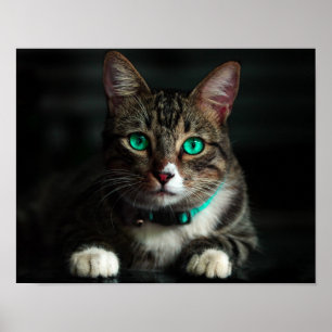 Grey & White Cat with Blue Eyes & Matching Collar Poster