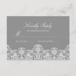 Grey & White Floral Lace Wedding RSVP