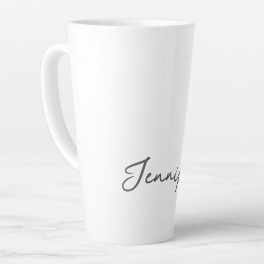 Grey White Modern Minimalist Handwriting Name Milchtasse (Linke Ecke)