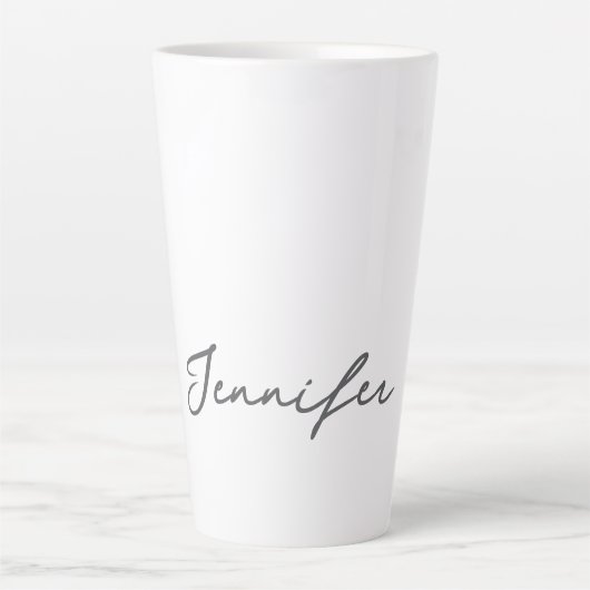 Grey White Modern Minimalist Handwriting Name Milchtasse (Vorderseite)