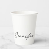Grey White Modern Minimalist Handwriting Name Pappbecher (Vorderseite)