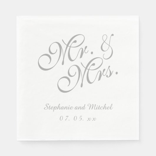 Grey White Mr. und Mrs. | Hochzeitspapier Napkins Serviette (Vorderseite)