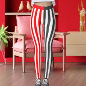 Grey White Red Striped Women's Athletic Workout Leggings