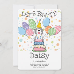 Grey & White Sheepadoodle Hund Geburtstagsparty Einladung